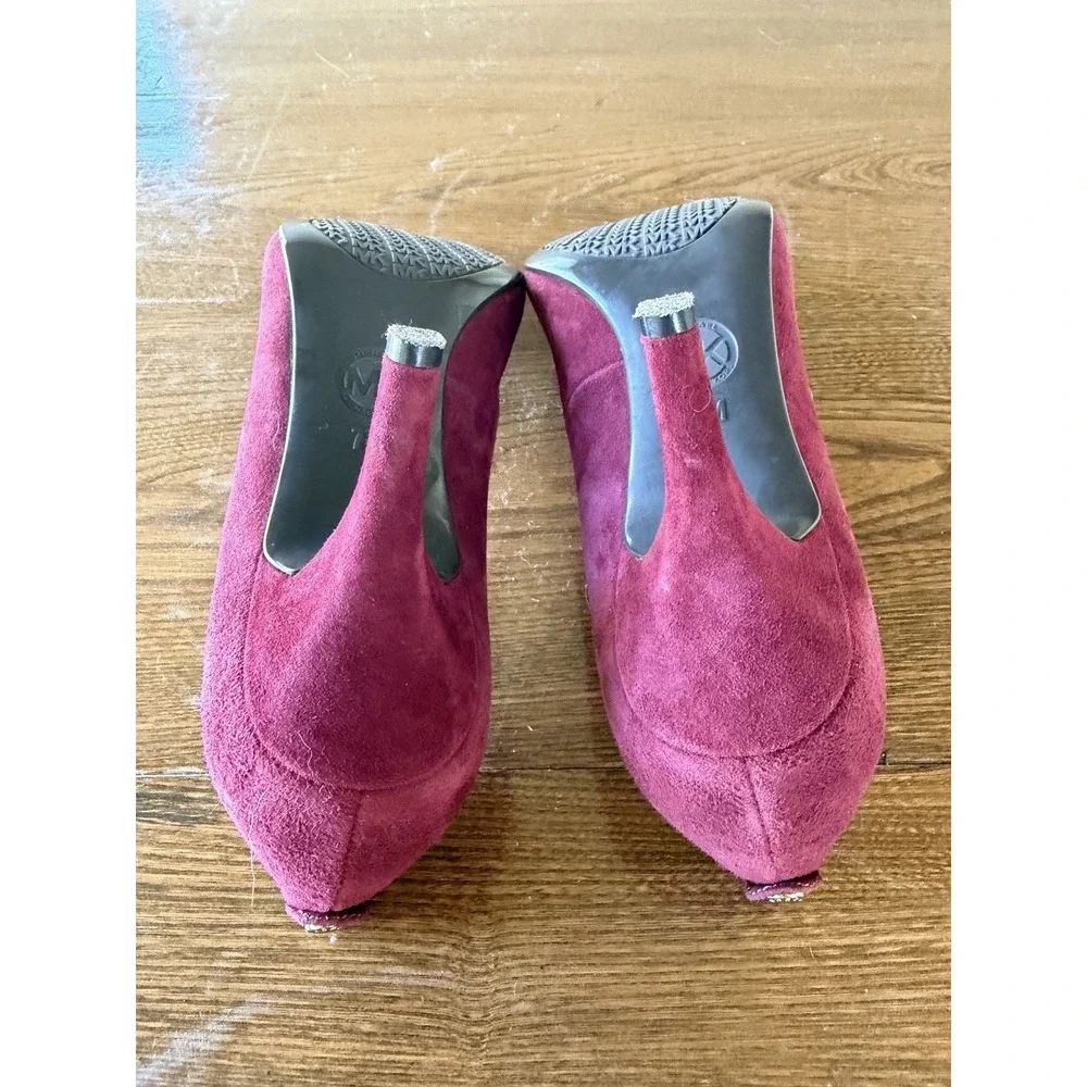 Michael Kors Burgundy Suede Pointed Toe Mid Heel Pumps Size 7.5M 2.5 Inch Heel